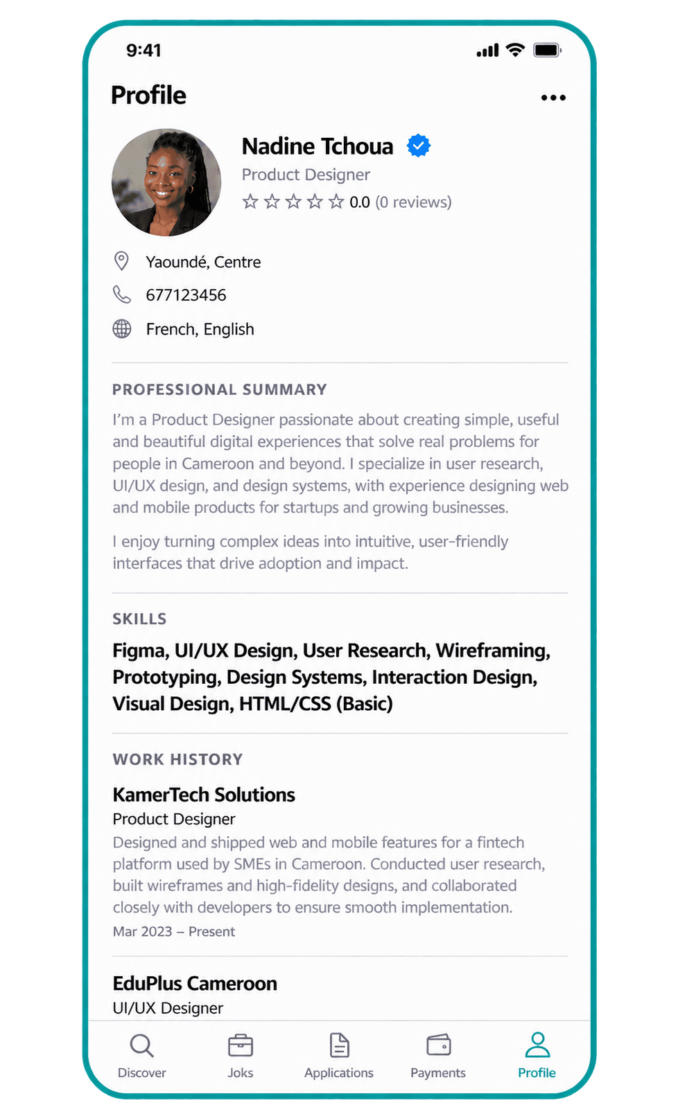 Cloud architect profile preview on a mobile phone